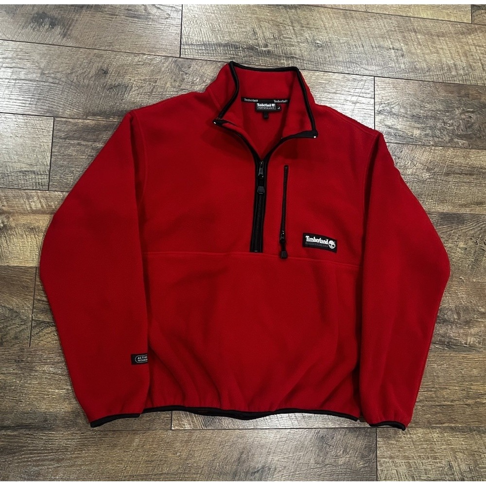 Vintage 1987 Timberland Performance Polartec Fleece 1/2 Zip Sweatshirt Red Large